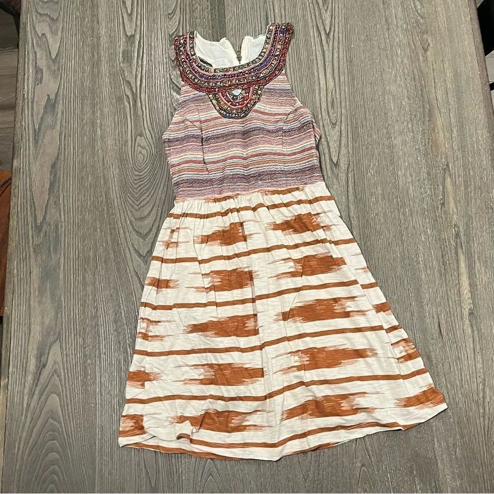 Lucky Brand Dress Empire Waist Aztec Pattern Sleeveless Racerback Cream XS